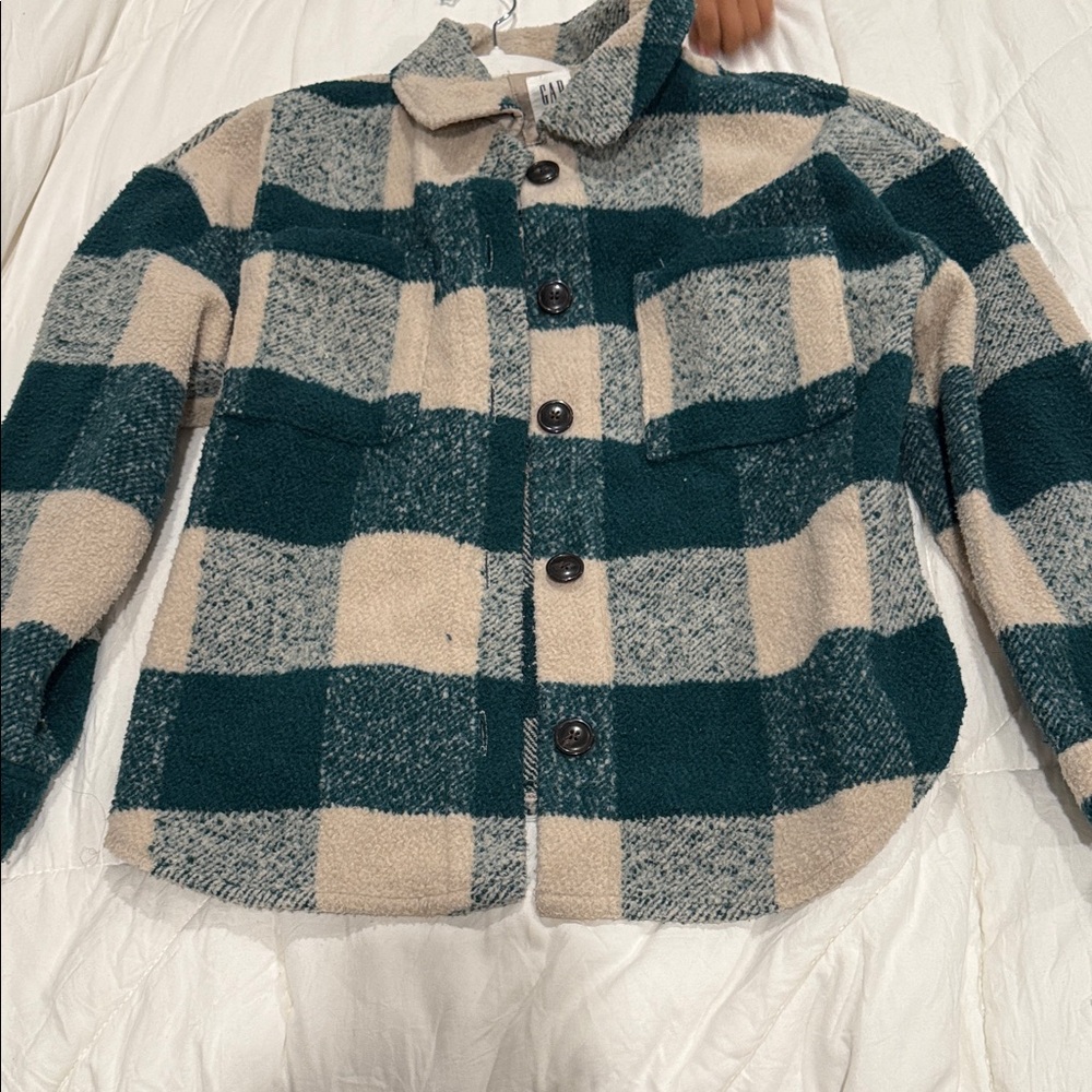 GAP Kids Plaid Jacket in Teal and Beige